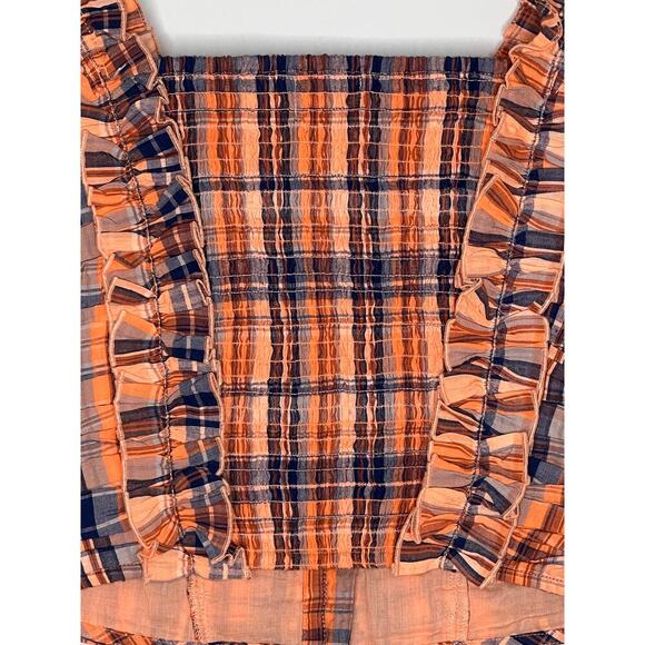 Verb by Pallavi Singhee Ruffled Plaid Tank Top Orange Motif Women's Size M NWT - Picture 9 of 9